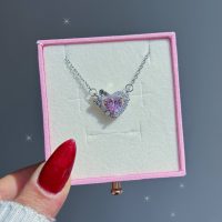 گردنبند قلب جواهری صورتی
