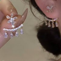 گوشواره 2 حالته گل با آویز