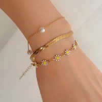 دستبند سه لاین بابونه (استیل)