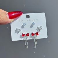 پک گوشواره پاپیون قرمز 3 جفتی