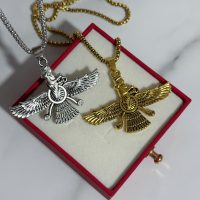 گردنبند مردانه فروهر طلایی و نقره ای