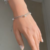 دستبند دولاین خاویاری مرواریدی طلایی و نقره ای