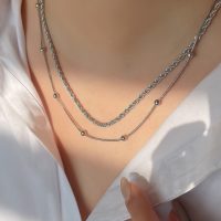 گردنبند دولاین طنابی جذاب طلایی و نقره ای