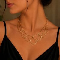 گردنبند شرابه ای جذاب طلایی و نقره ای