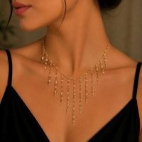 گردنبند شرابه ای طلایی و سیلور