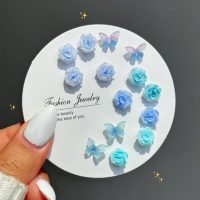 پک گوشواره پروانه و گل هفت جفتی آبی