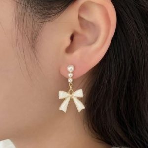 گوشواره پاپیون و مروارید ترند و جذاب طلایی