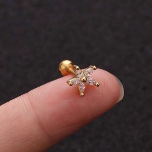 پیرسینگ گوش طرح شکوفه طلایی و نقره ای