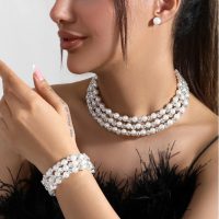 ست جواهری سه لاین مروارید و نگین جذاب