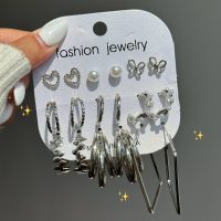 پک گوشواره خوشگل و ناز 9 جفتی سیلور